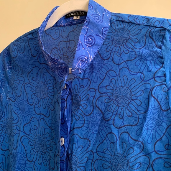 Harshita Water Flora Silk Button Down Blouse - Picture 5 of 15
